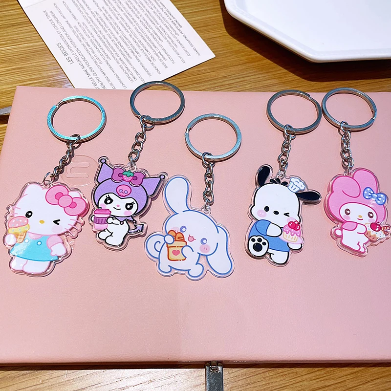 Kawaii Anime Girl DIY Decoration Sanrio Double Sided Transparent Acrylic Keychain Sweet Cake Accessory Bag Pendant Gift