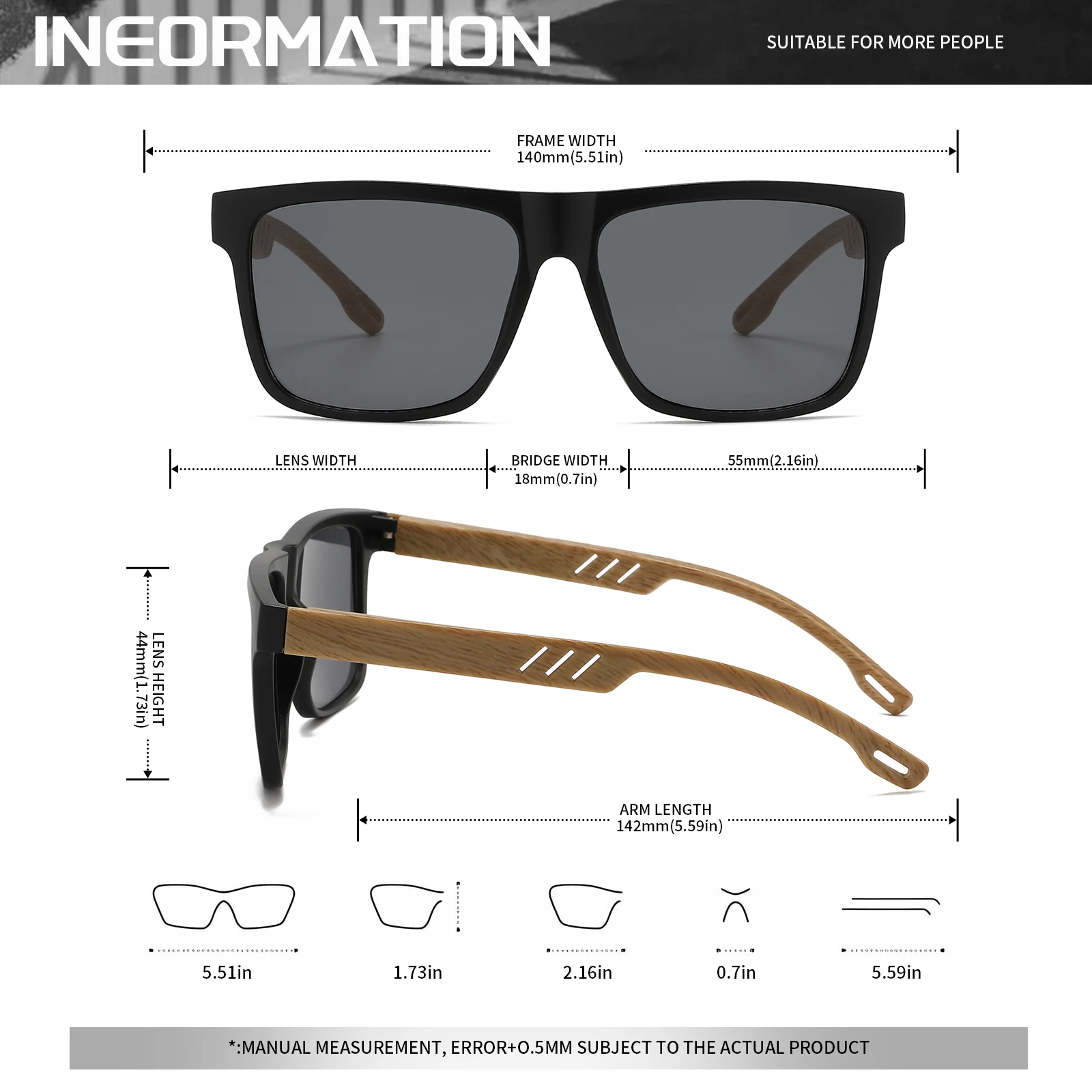 3PCS Kacamata Hitam dengan Engsel Kayu - Bingkai Persegi Retro Klasik, UV400 Unisex Nyaman Dipakai untuk Kegunaan Sehari-hari Kasual