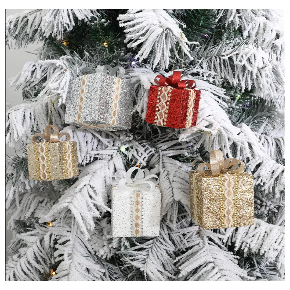 2/3Pcs Lace Gift Box Christmas Tree Ornament Plastic DIY Crafts Painted Christmas Gifts Boxes Pendant Pendant New Year