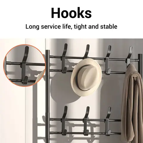 Entryway Clothes Hanging Organizer Metal Coat Rack Stand Stable Load Bearing Space Saving 2 In 1 with Hooks for Bedroom