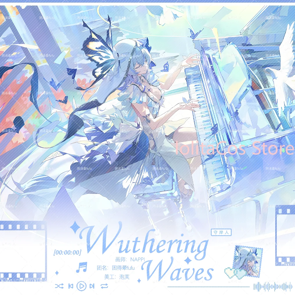 

Wuthering Waves The Shorekeeper 58mm Gliter Round Badge Fanmade Merch Postcard Laser Ticket Butterfly Prayer Girl Birthday Gift