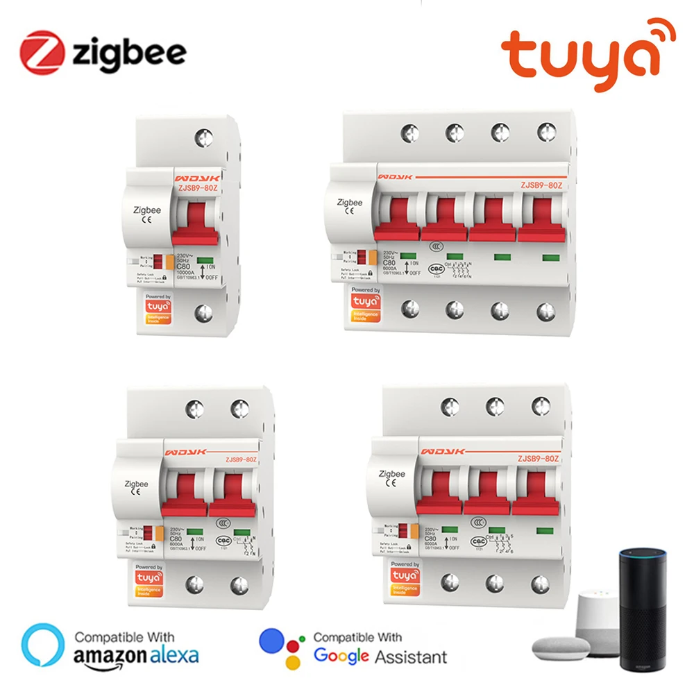 New Tuya Zigbee 3.0 Smart Circuit Breaker ZJSB9 1P-4P Smart Voice Switch Timer, Smart Home Remote Control Via Tuya Alexa Google