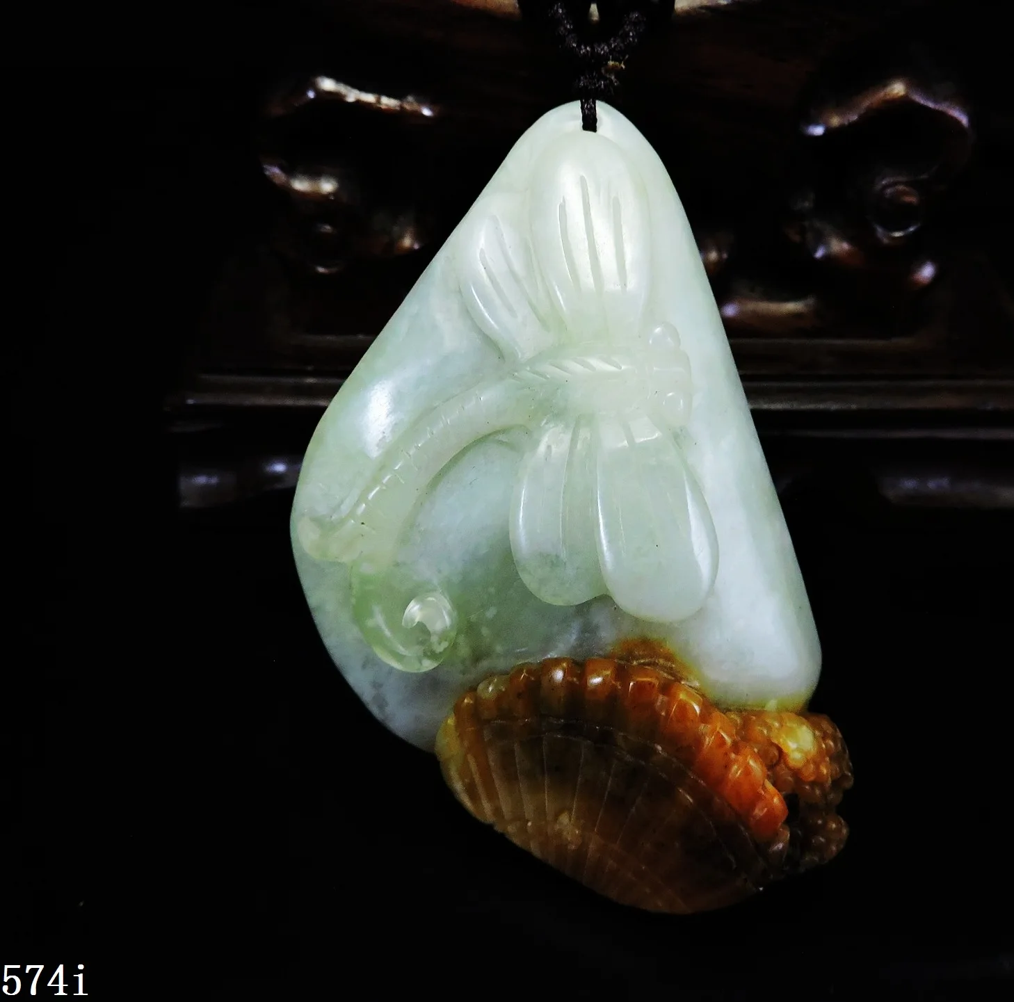 

Jade Jewelry Natural Jade Pendant Necklace Hand-Carved dragonfly&seashell Jadeite Necklace Pendant Gift No Treatment 574i