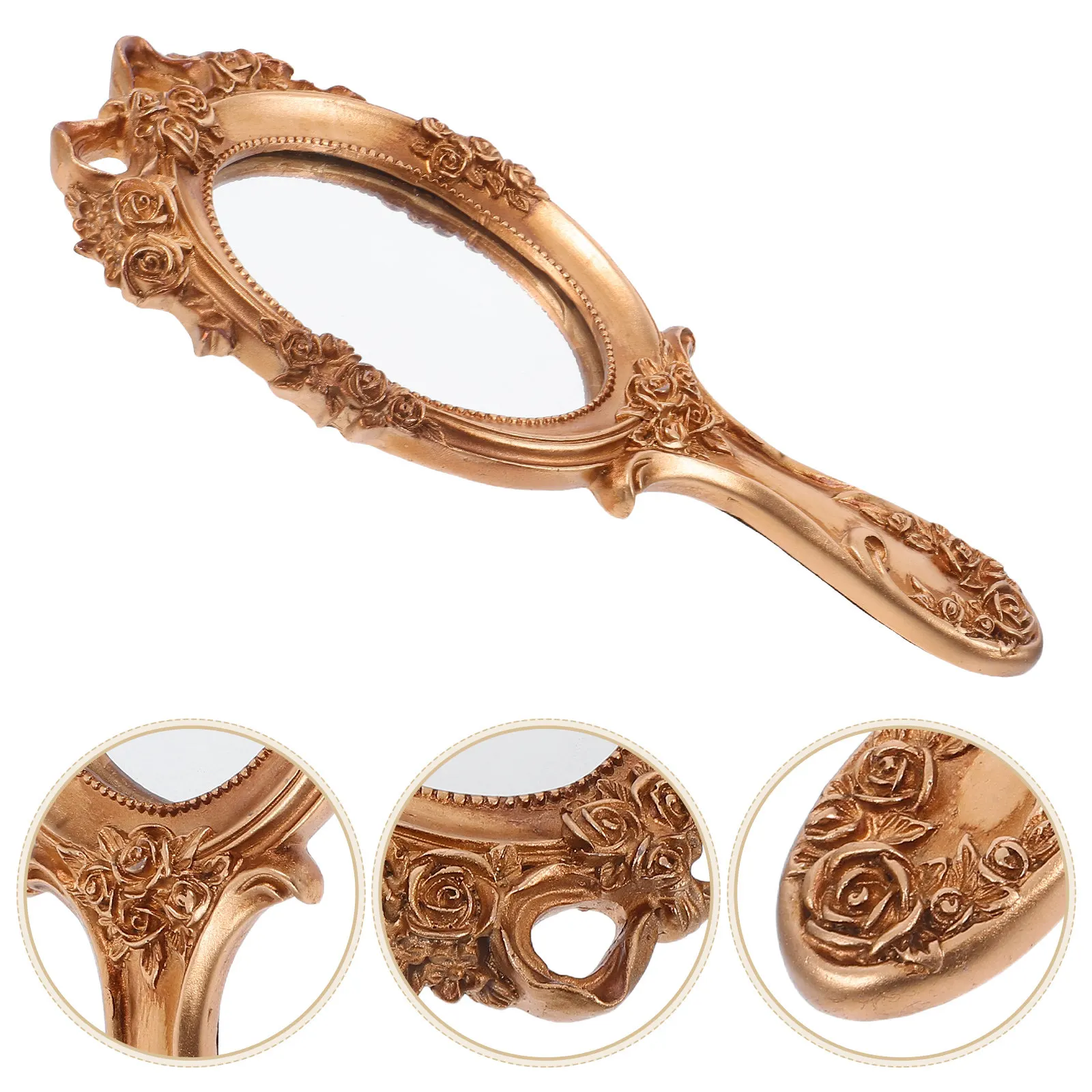 

Handheld Vintage Mirror with 3D Embossment Premium Resin Material Safe Unbreakable Portable Travel Makeup Mirror for Women
