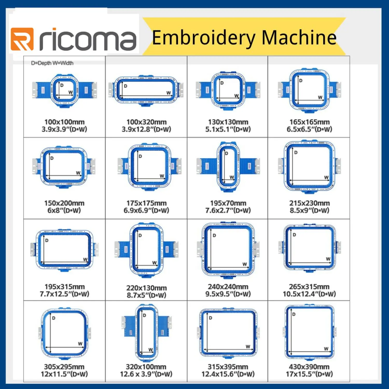 Embroidery Hoops for Ricoma EM1010, MT1501, TC1501, SWD1501 Strong Magnetic, Mighty Hoop Frame, Embroidery Hoops