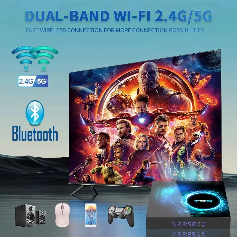 T95 Smart TV Box Android14 ATV Ultra HD 8K Allwinner H616 2.4G&5GWifi BT5.4 Google Media Player رباعي النواة Set Top Box 64GB 128GB