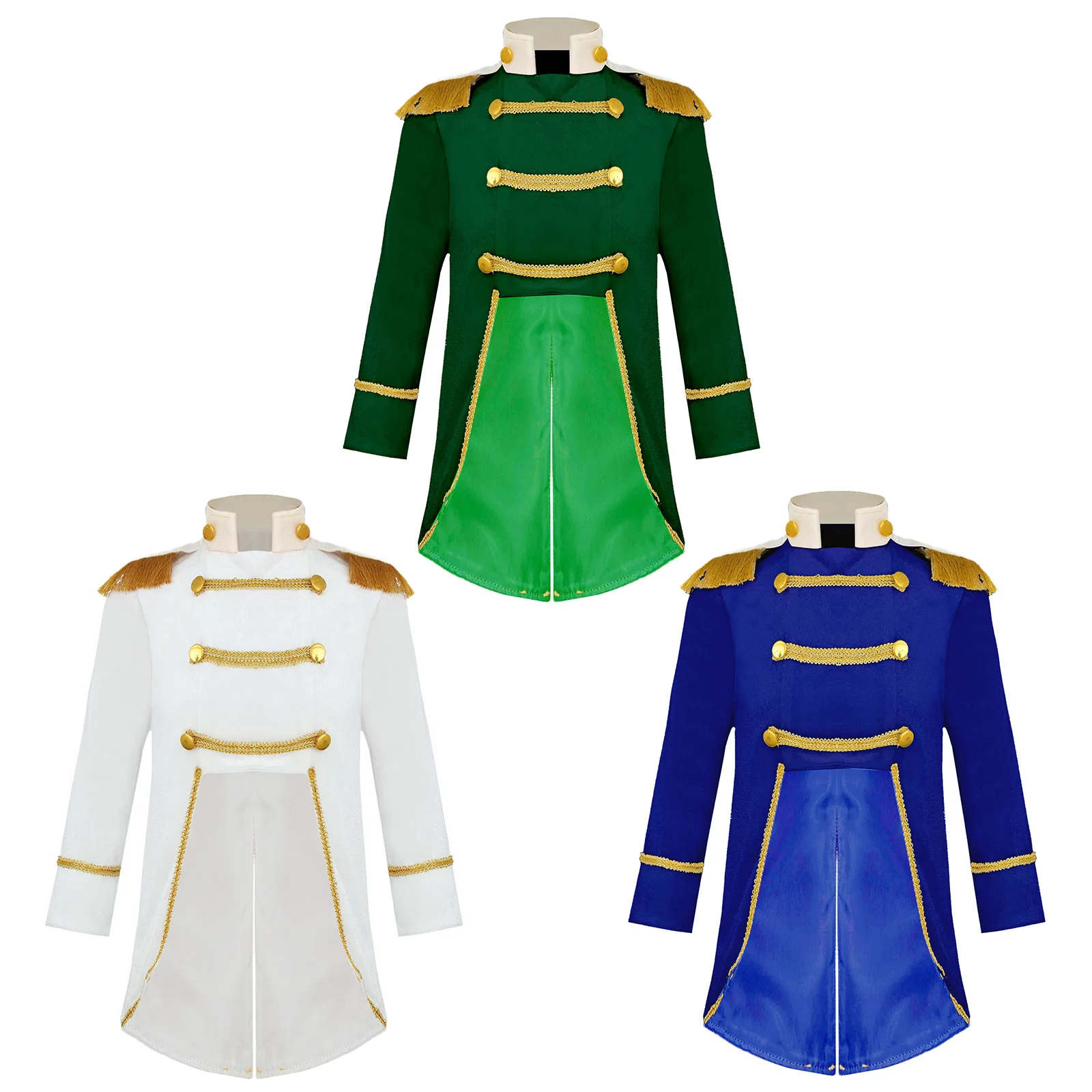 Little Boys Prince Cosplay Costume Long Sleeve Gold Fringe Braiding Velvet Tuxedo Tailcoat Royal Court Cosplay Jacket Dress Up