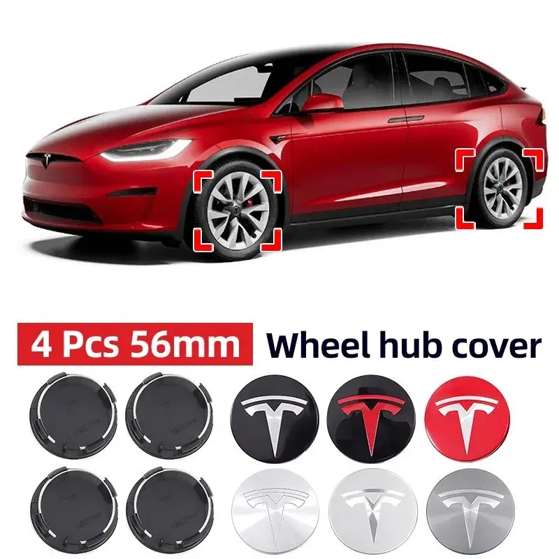 

4PCS 56mm Wheel Center Caps for Tesla Model 3 Y X S ABS Plastic Hub Rim Covers with Emblem Car Exterior Modification Accessories