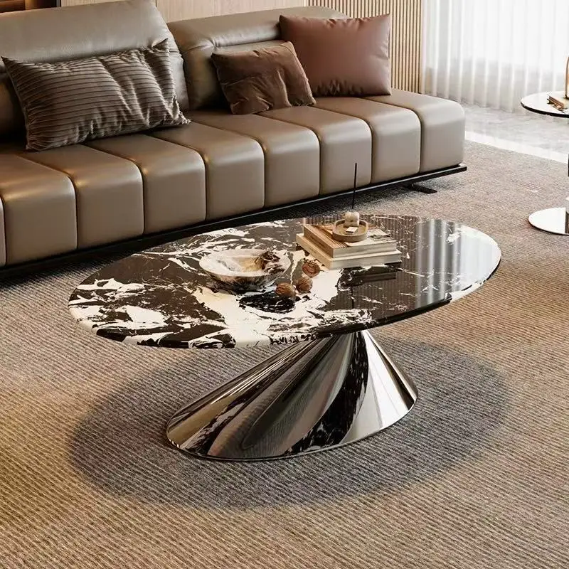 Coffee table retro wabi sand wind marble round flying saucer coffee table household size apartment light luxury high sense
