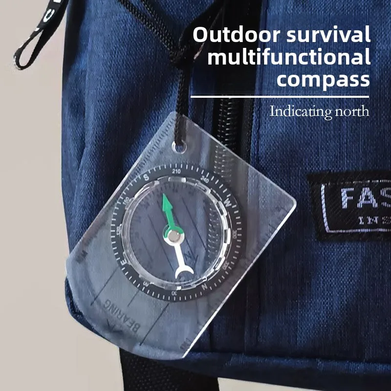 Outdoor transparent, mini acrylic scale compass, map scale lanyard compass