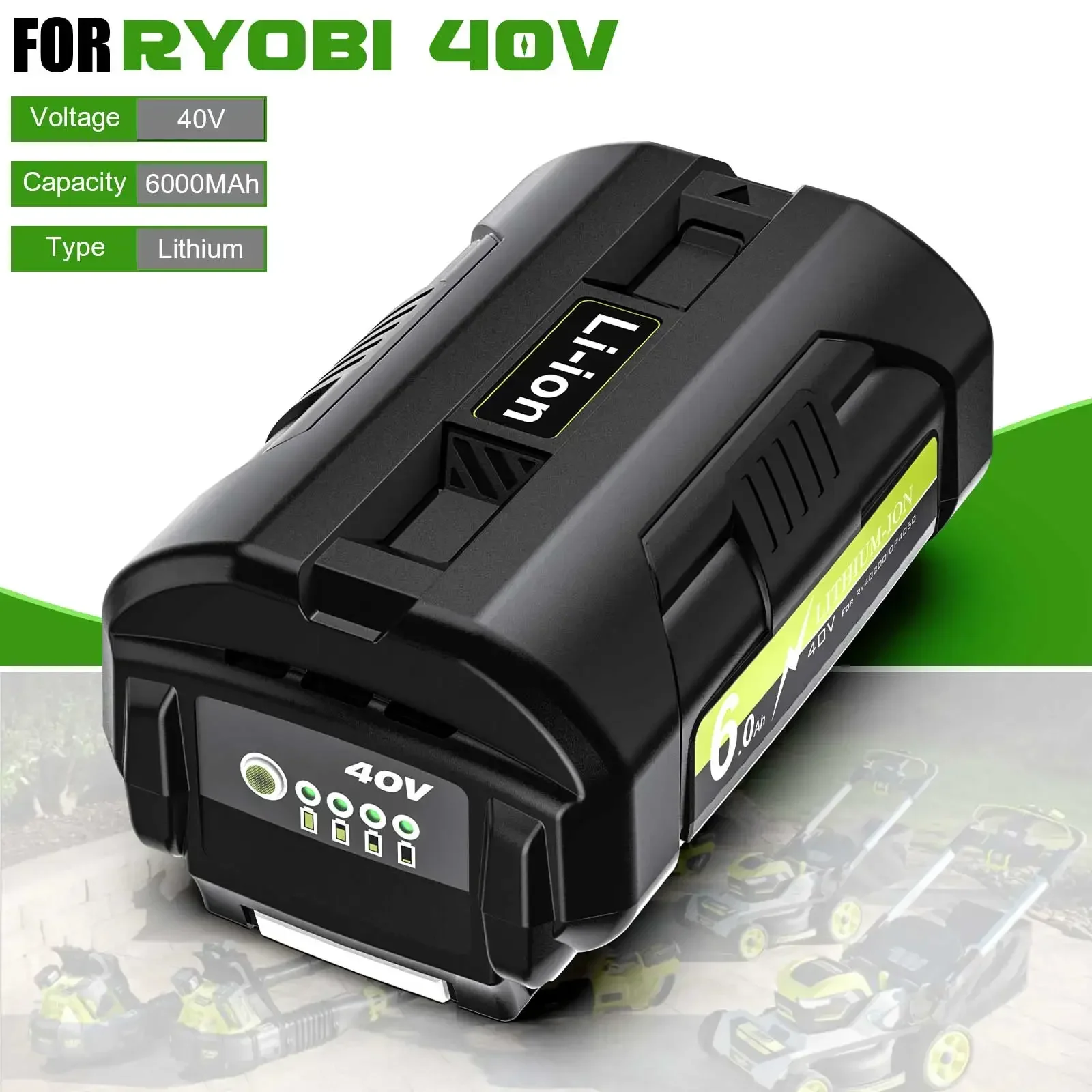 

Литий-ионный аккумулятор для Ryobi OP4040 OP4026 OP4030 OP4050 OP4060A OP40201 OP40301, 40 в, 6000 мАч