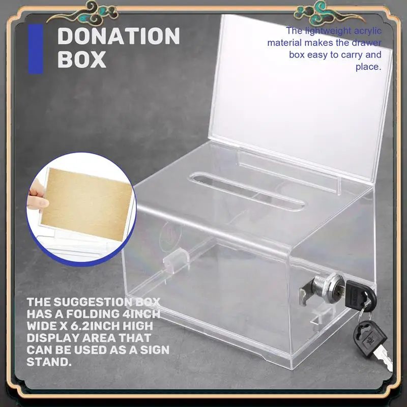 

Reliable-1 Pack Donation Box With Lock Clear Ballot Box With Sign Holder, Suggestion Box For Fundraising