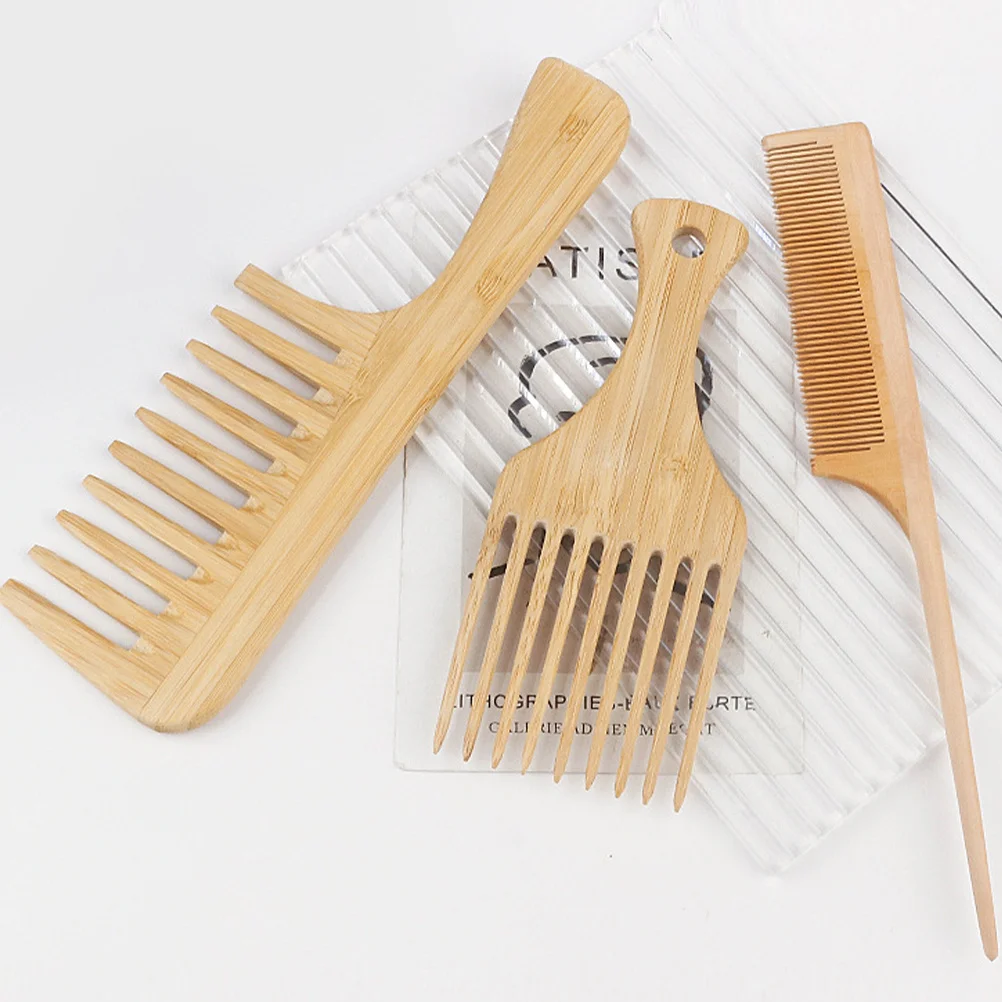 

1Set Bamboo Hair Comb Set Men Styling Wide Tooth Hairdressing Comb Comfortable Grip Durable Combs for Barbers and Daily Use