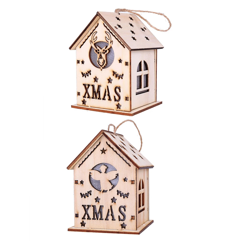 

2 Pcs Desktop Luminous Cabin Pendants Christmas Decoration Tree Ornaments Rustic Wooden Earthy Room Aesthetic