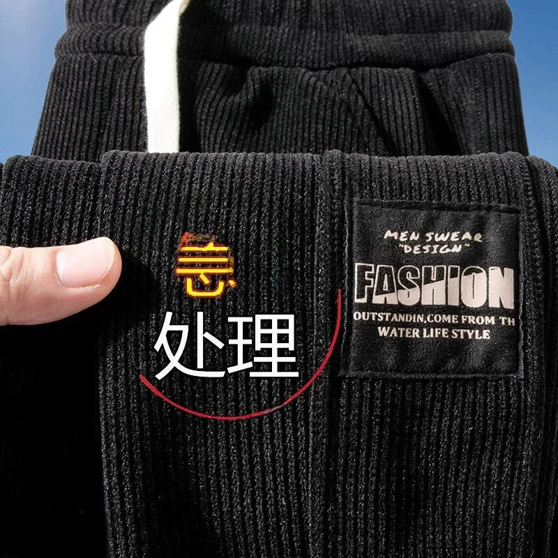 Men's Fleece Lined Corduroy Work Pants Autumn Winter Construction Site Durable Warm Long Trousers Casual Loose Fit Sports Style