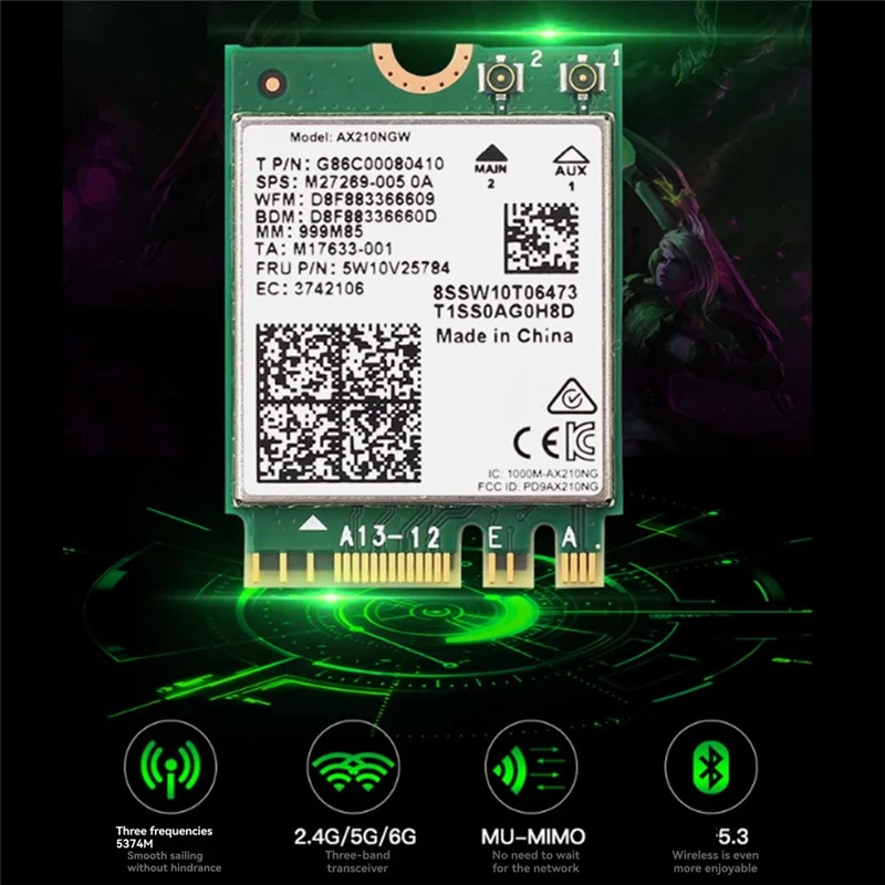 Well Made-AX210NGW Wireless Network Card 6E Card+ 8Dbi Antenna Tri-Band 2.4G/5G/6Ghz Bluetooth 5.3 Wifi Adapter 5374Mbps Laptop