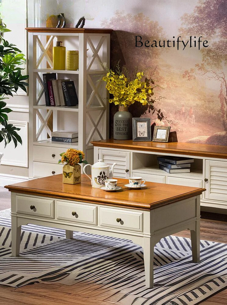 

American-Style Antique Solid Wood Tea Table Household Minimalist Rectangular Tea Table