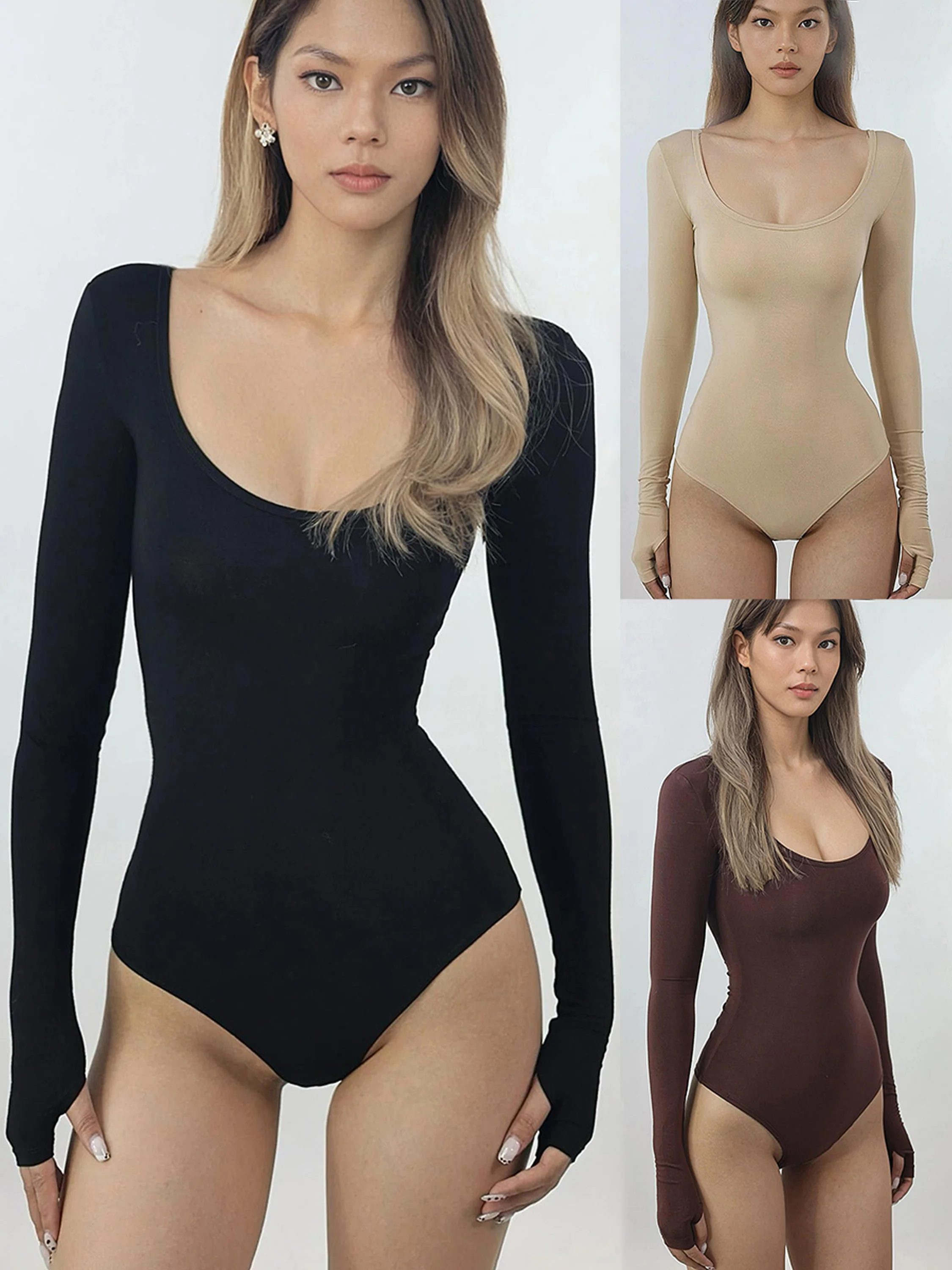 

C-GEM-American style sexy girl cotton close-fitting long-sleeved bodysuit, slim-fitting and comfortable, slimming base layer.