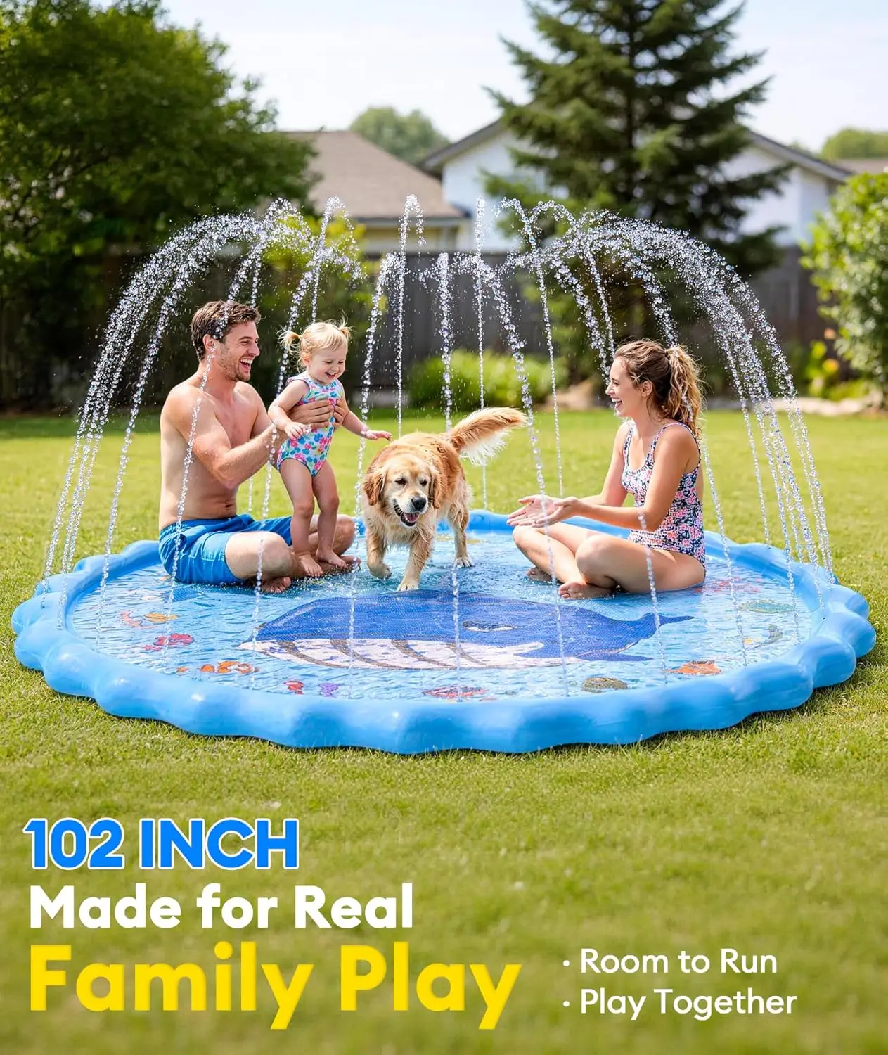 Dog Splash Pad PVC Material Large Size Inflatable Summer Blue