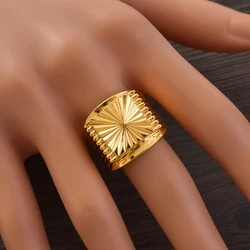 Nicely Classic Women Mid-East Dubai Arab Wedding Jewelry Gift Ethnic 24K Gold Plated Big Yarn-cuttingFingger Ring