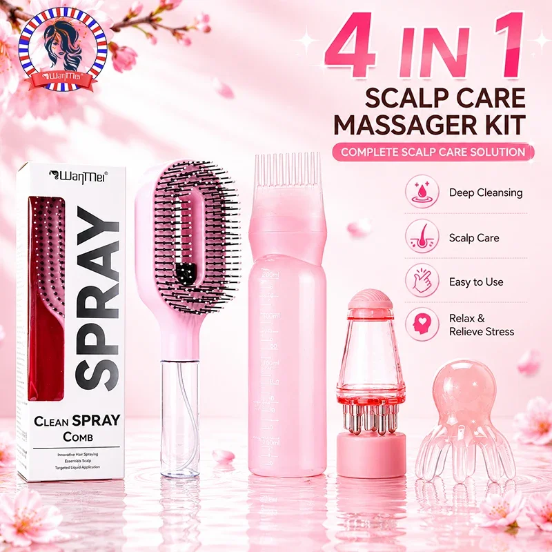 4-in-1 Scalp Treatment Kit Hair Oil Applicator Spray Comb Detangler Brush Scalp Massager for Hair Growth