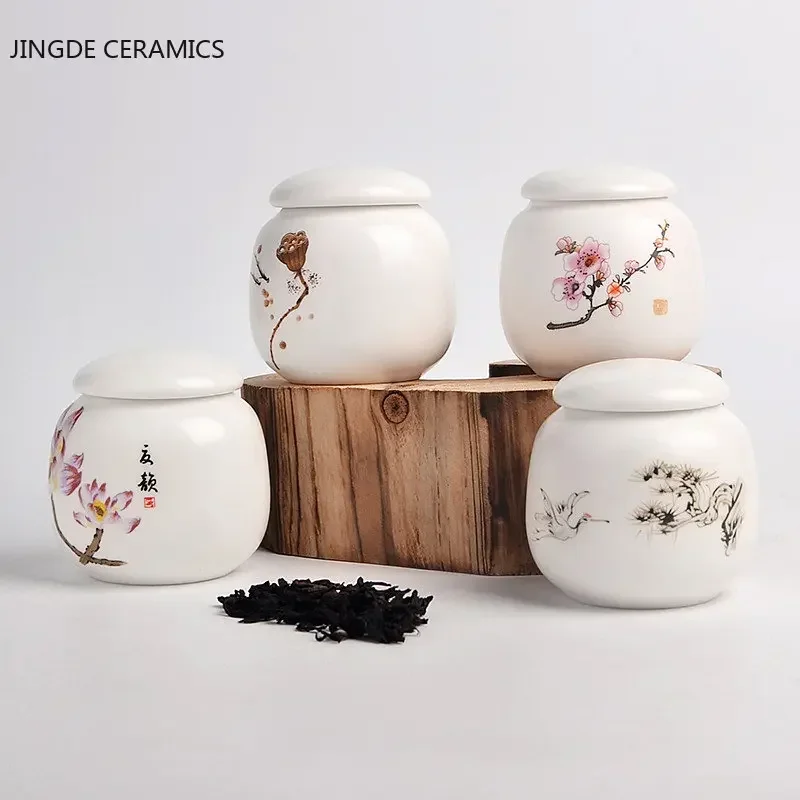 Mini Ceramics Tea Caddy Tieguanyin Tea Storage Tank Travel Portable Sealed Tea Jar Coffee Container Household Storage Tanks