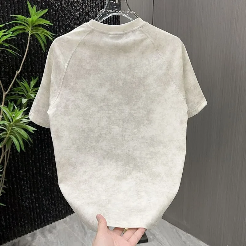 Trendy Tie-dyed Short-sleeved T-shirt Men New Summer Simple Versatile Combinations High-end Feel Half-sleeved Base Layer for Men