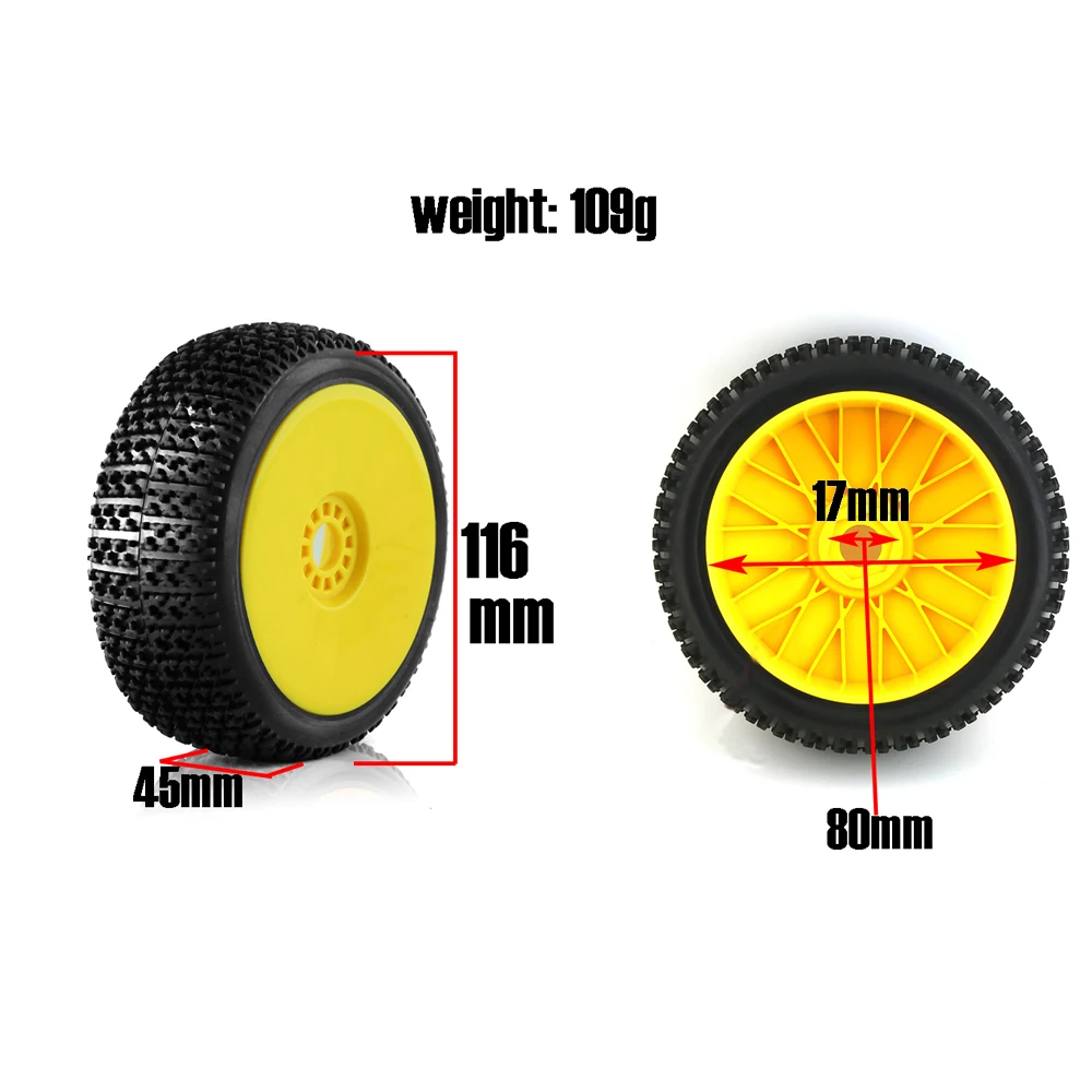 4Pcs 1/8 4WD Nitro Off Road Buggy Tires Wheel Rims 17mm Hex for 1:8 Scale RC Car HSP HPI Kyosho ZD Hongnuo Redcat Traxxas