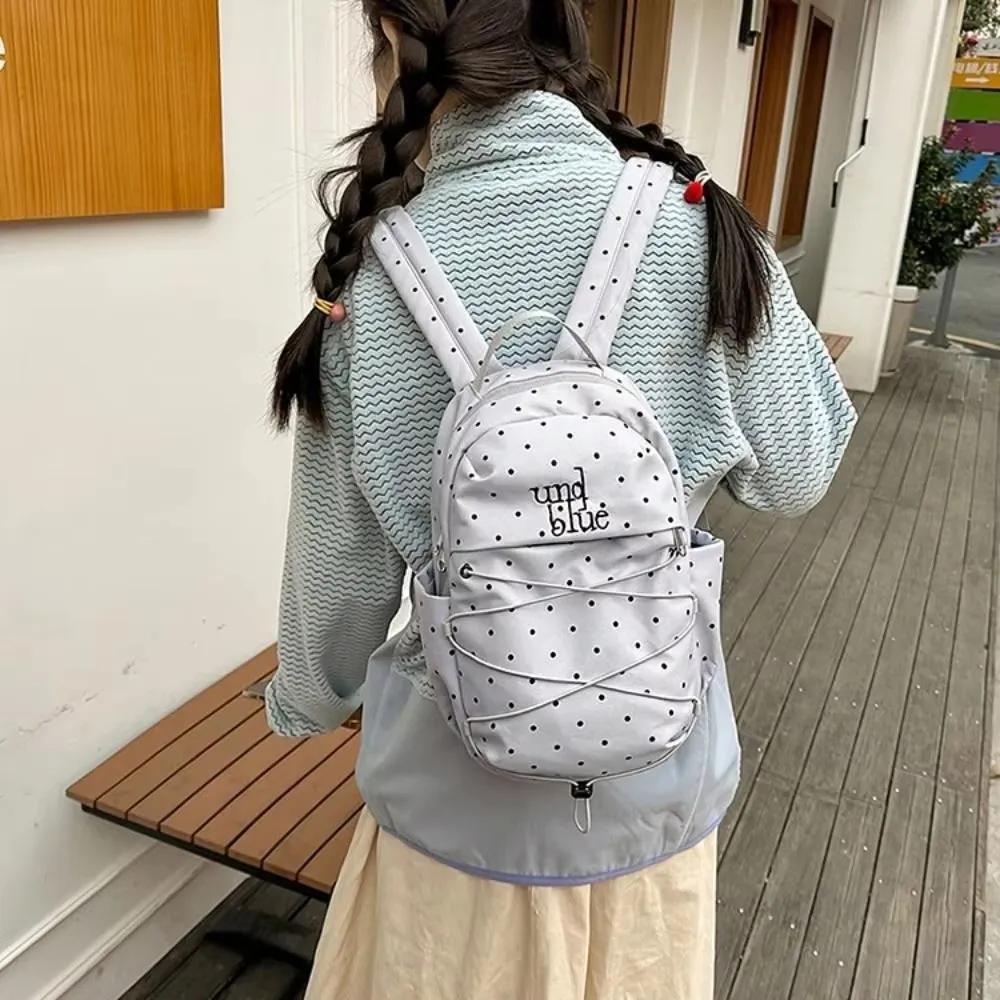 Nylon Material Polka Dot Backpack Large Capacity Lightweight Design Student School Bag Drawstring Closure Durable Construction