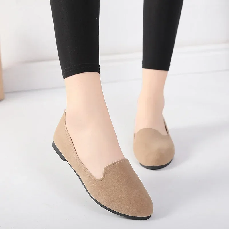 2023 Fashion Shoes Women Solid Candy Color Flock Shoes Femal Loafers Ballet Flats Casual Mother Shoes Zapatos Mujer Plus Size 43