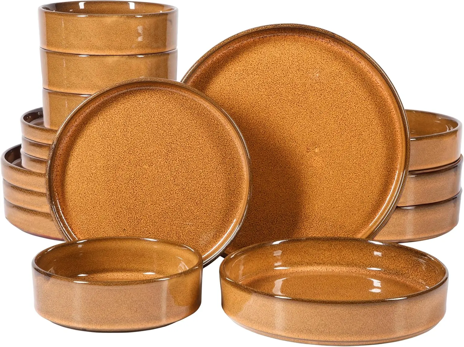 

Favorite Things - Santorini Mist Double Bowl Terracotta Reactive Glaze Plates and Bowls Dinnerware Set - Amber