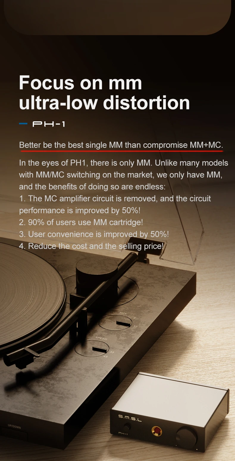 

SMSL PH1 High Fidelity MMphono Amplifier PH-1 Phono Amp Ultra-small body, super easy to useUltra-low distortion