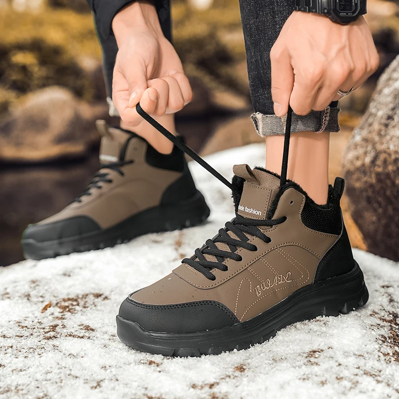 ماركة الشتاء الرجال الأحذية سميكة أفخم الدافئة الرجال الثلوج الأحذية أحذية رياضية ناعمة عدم الانزلاق الرجال حذاء من الجلد في الهواء الطلق خفيفة الوزن أحذية التنزه #4