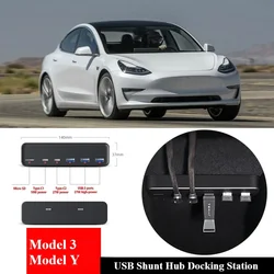 27W Type-c USB Quick Charger LED Shunt Hub Docking Station for Tesla Model 3 Y Expansion Portable Fast Charge Car Accessories