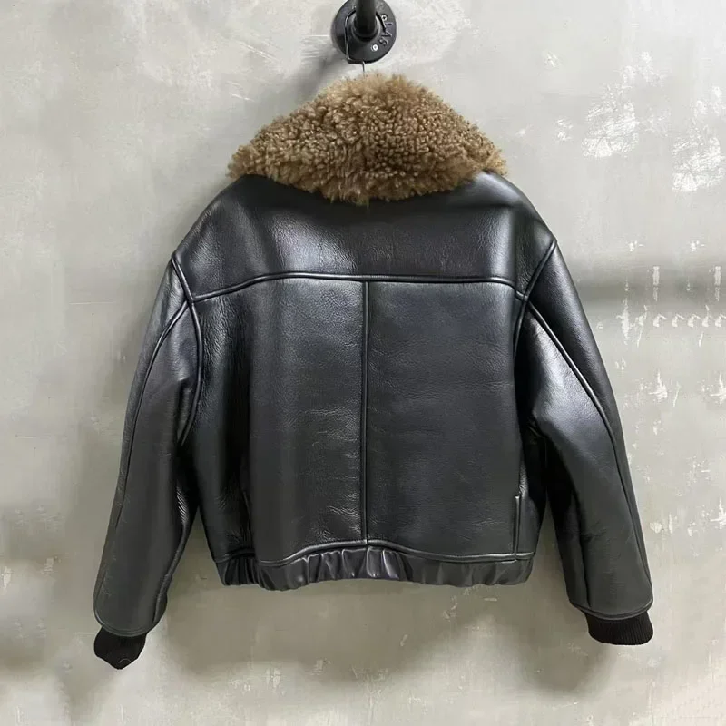 Natural Merino Real Sheep Fur Coat Women Winter Thick Warm Short Design with Genuine Wool Collar High-Quality Female Clothing