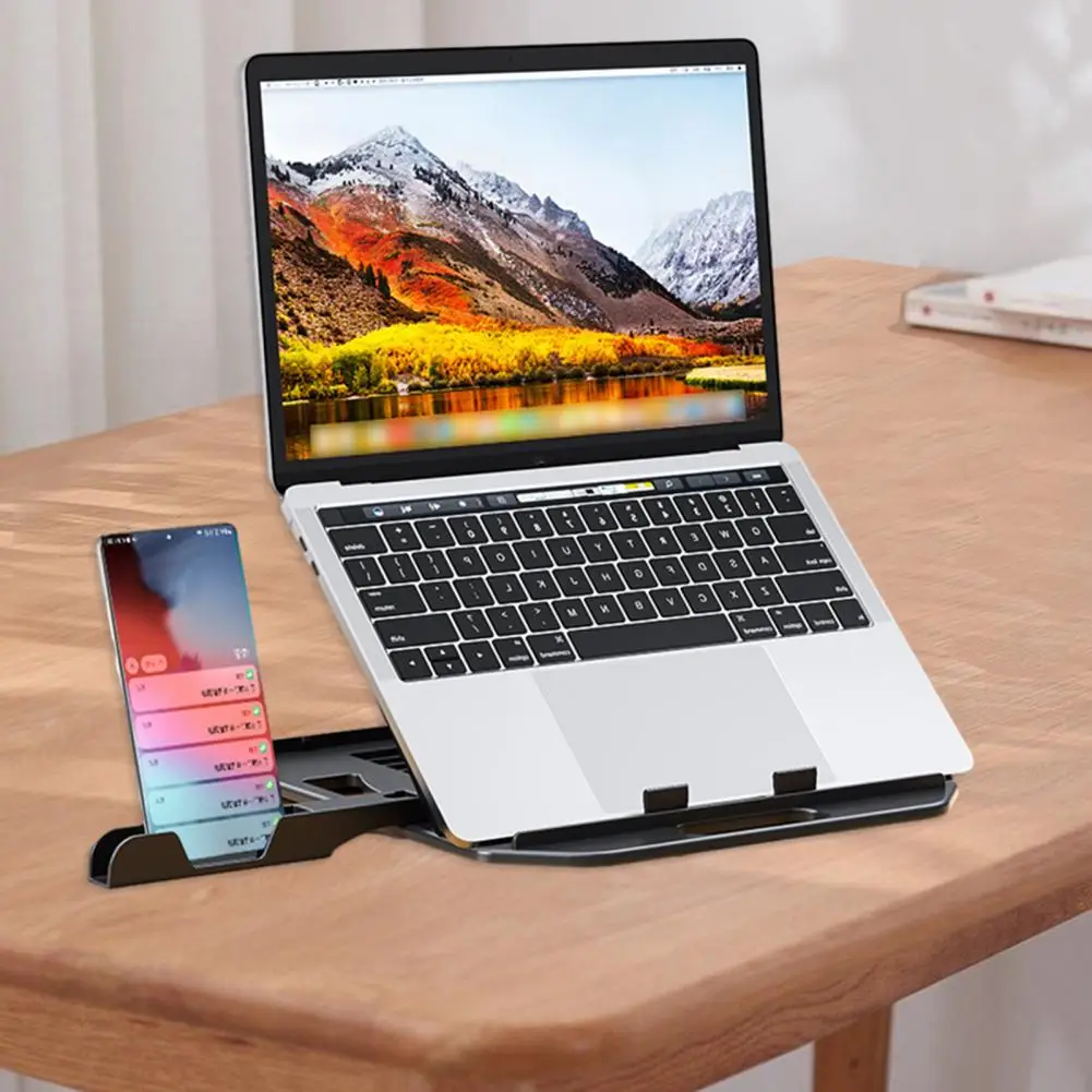 ที่วางแท็บเล็ต ที่วางแท็บเล็ตแบบพกพา ขาตั้งแล็ปท็อปแบบปรับได้พร้อมที่วางโทรศัพท์เพื่อความเสถียรสูง ความสามารถในการรับน้ําหนักที่แข็งแกร่ง