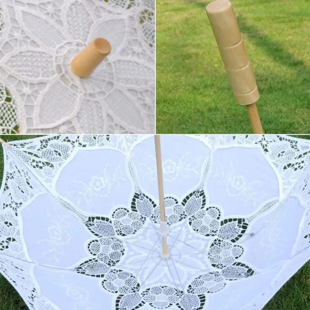 New 26/43cm Length Lace Parasol Umbrella Embroidery Vintage Flower Girl Umbrella Wedding Decoration Photo Prop Kids Sun Umbrella