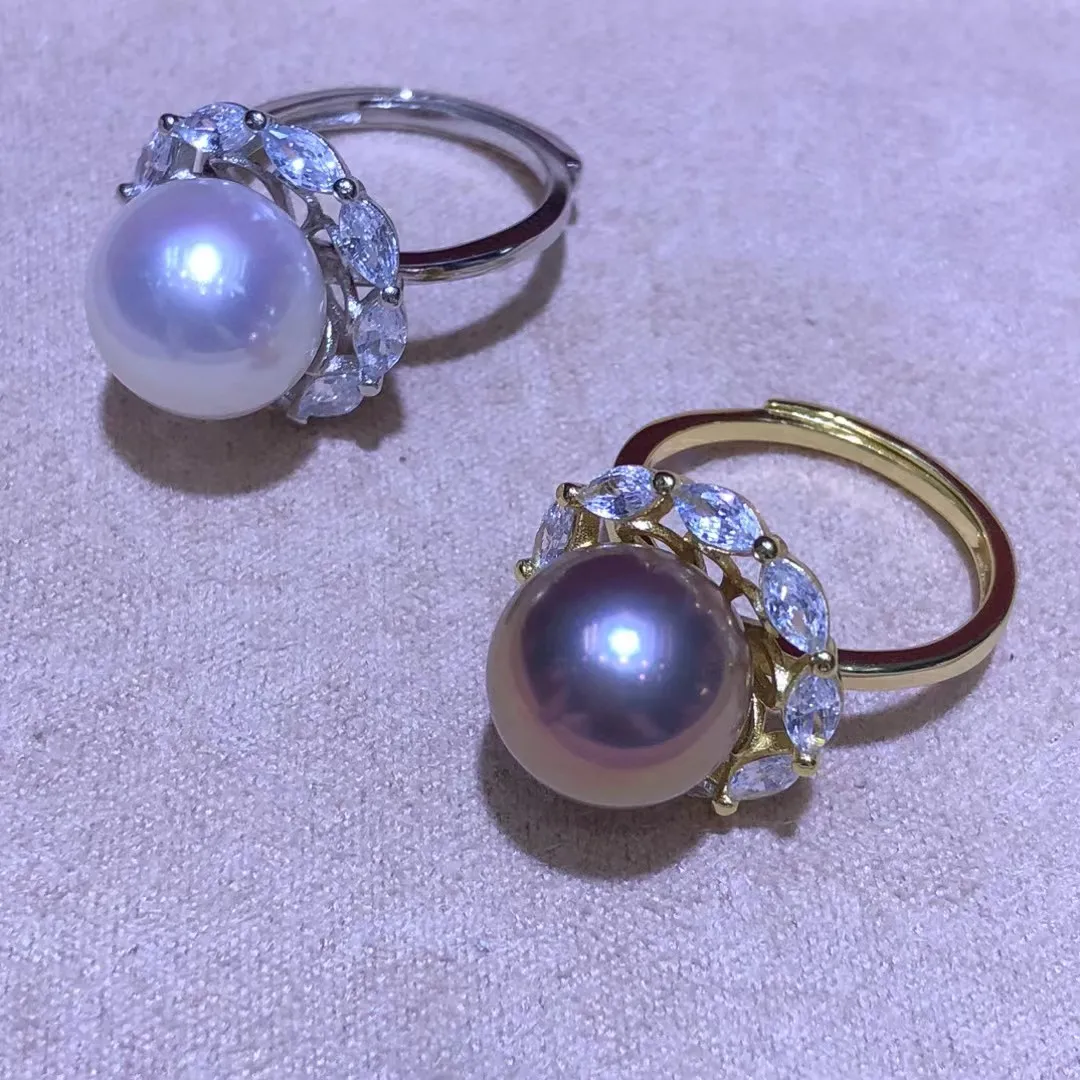 S925 Sterling Silver Adjustable Ring Mount Settings Findings Mountings Accessory Parts Fittings for 12-13mm Pearls 5pcs/lot