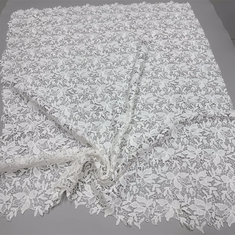 2026 Afrikanischer Stoff Luxuriöse Hochwertige Spitze Wasserlösliche Bestickte Modische Weiche Weiße Spitze 5 Yards – Detail 7