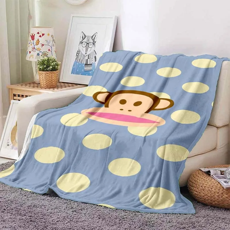 P-Paul F-Frank Monkey Face Pattern Flannel Blanket Ultra Soft Warm Throw For Couch Bedroom Kids Room Indoor Home Decor Gift