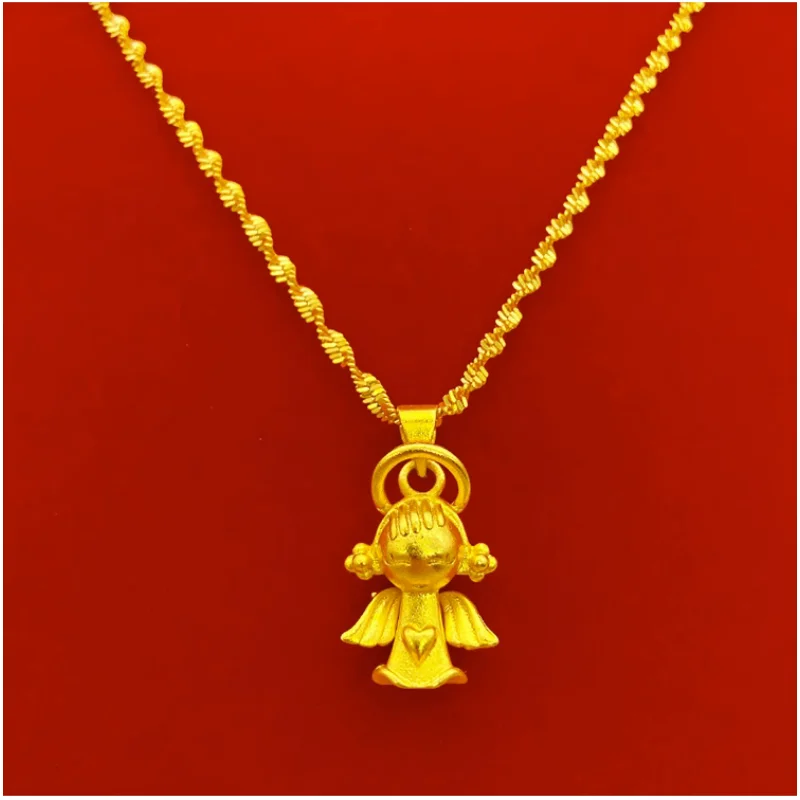 UMQ Authentic Vietnam Sand 18K Gold Necklace Women's 24K Gold Color Flower Ruby Pendant Gold 999 Collarbone Gold Plated Jewelry