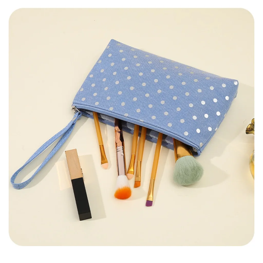 Toiletry Bag Sweet Coin Purse Travel Pouch Canvas Polka Dot Bag For Small Daily Essentials Medicines Cosmetics Storage