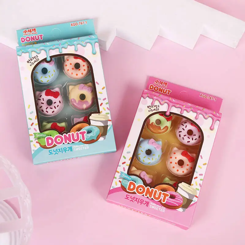 1-2 Set Cartoon Cat Kawaii Kitten Cute Candy Color Rubber Eraser Set Stationery