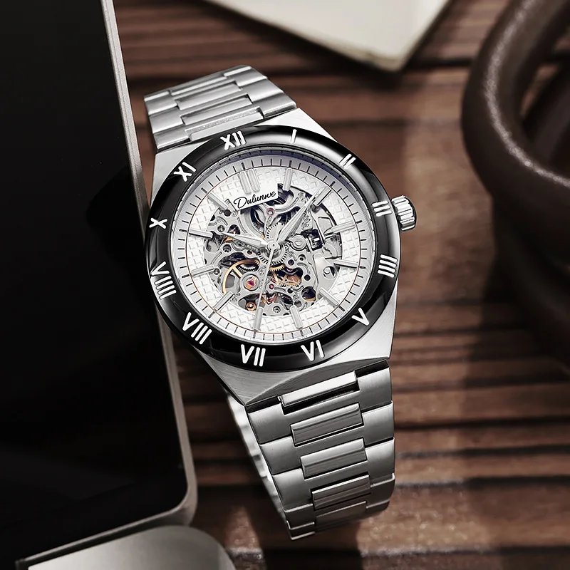 Stainless Steel Business Constellation Series Skeleton Tourbillon Luminous Waterproof Self-Wind Automatic Watch for Men