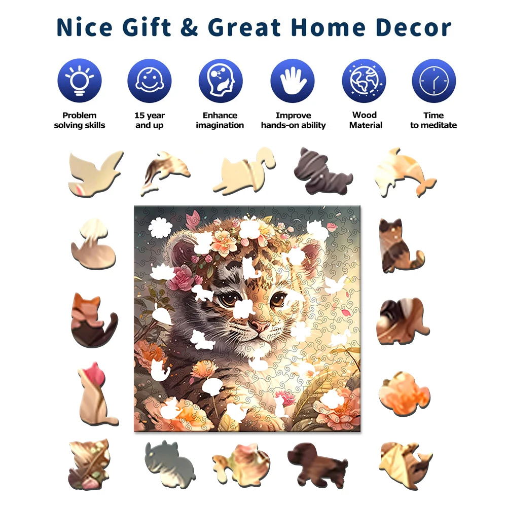 بانوراما خشبية النمر الألغاز الفن للبالغين ، قطع فريدة على شكل حيوان ، ألعاب تخفيف التوتر ، لعبة ترفيهية ديي ، ديكور المنزل