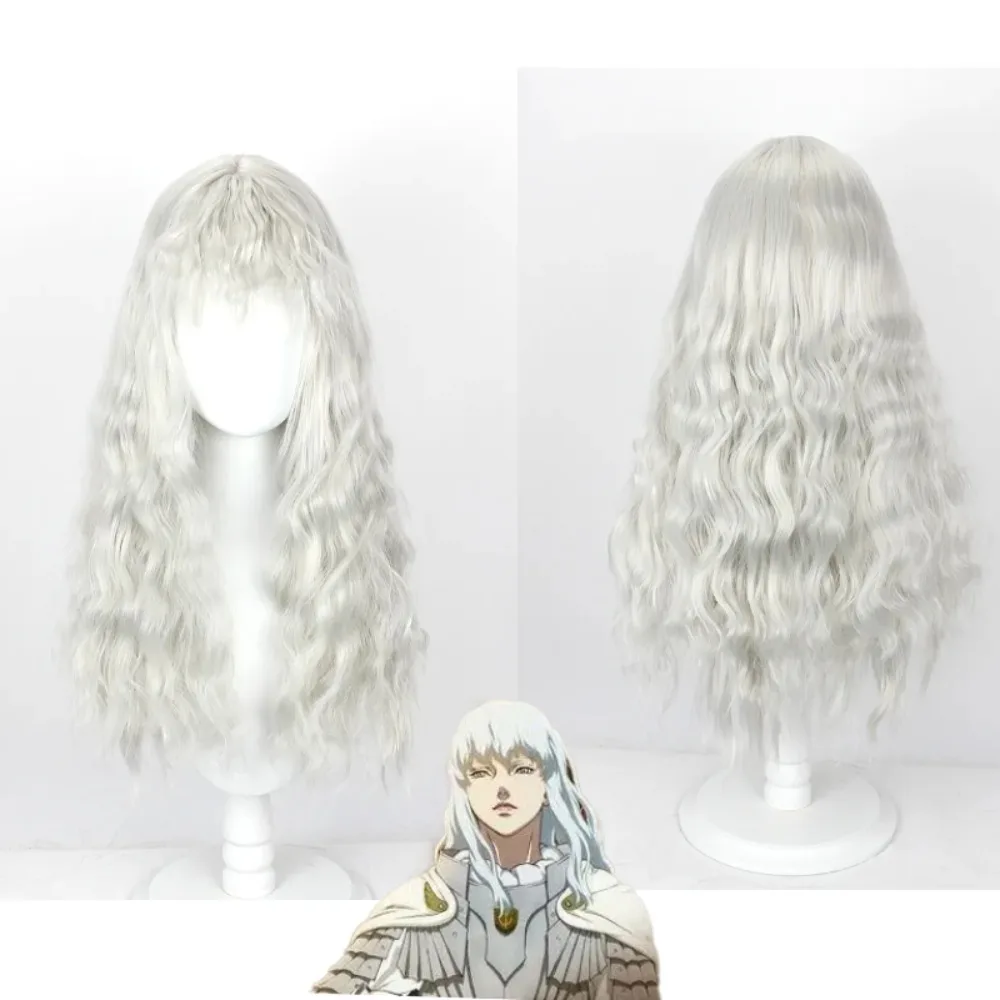 ガッツ・グリフィス-ベルセルク-コスプレウィッグ-シルバーグレー-ロングウェーブヘア-ハロウィンパーティー用