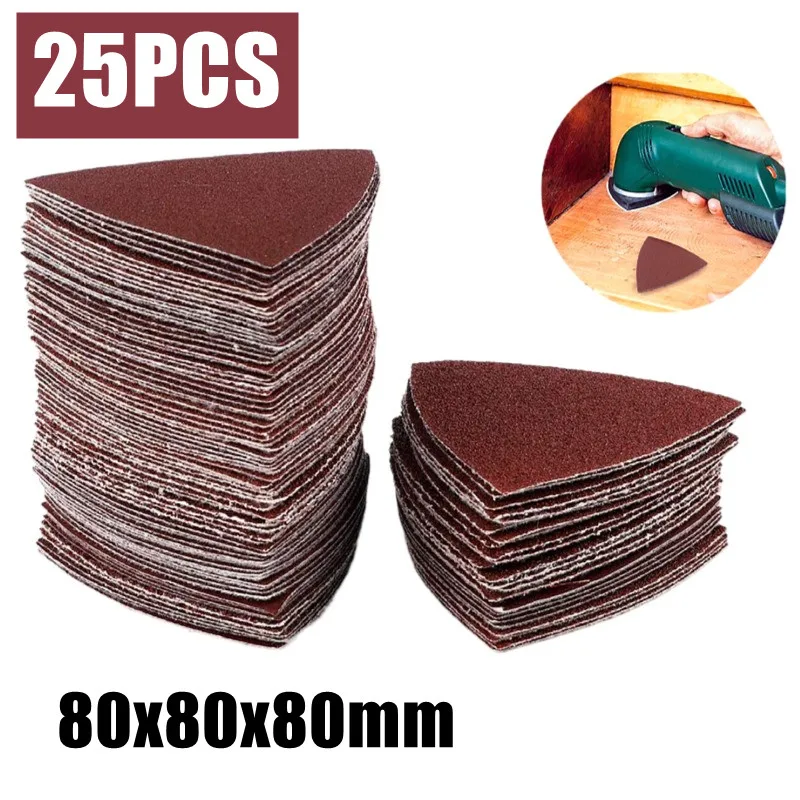 

25pcs Hook & Loop Triangle Sandpaper 80*80MM Sanding Disc Fits 3-1/8 Inch Oscillating Multi Tool Sanding Pads 40-2000 Grits