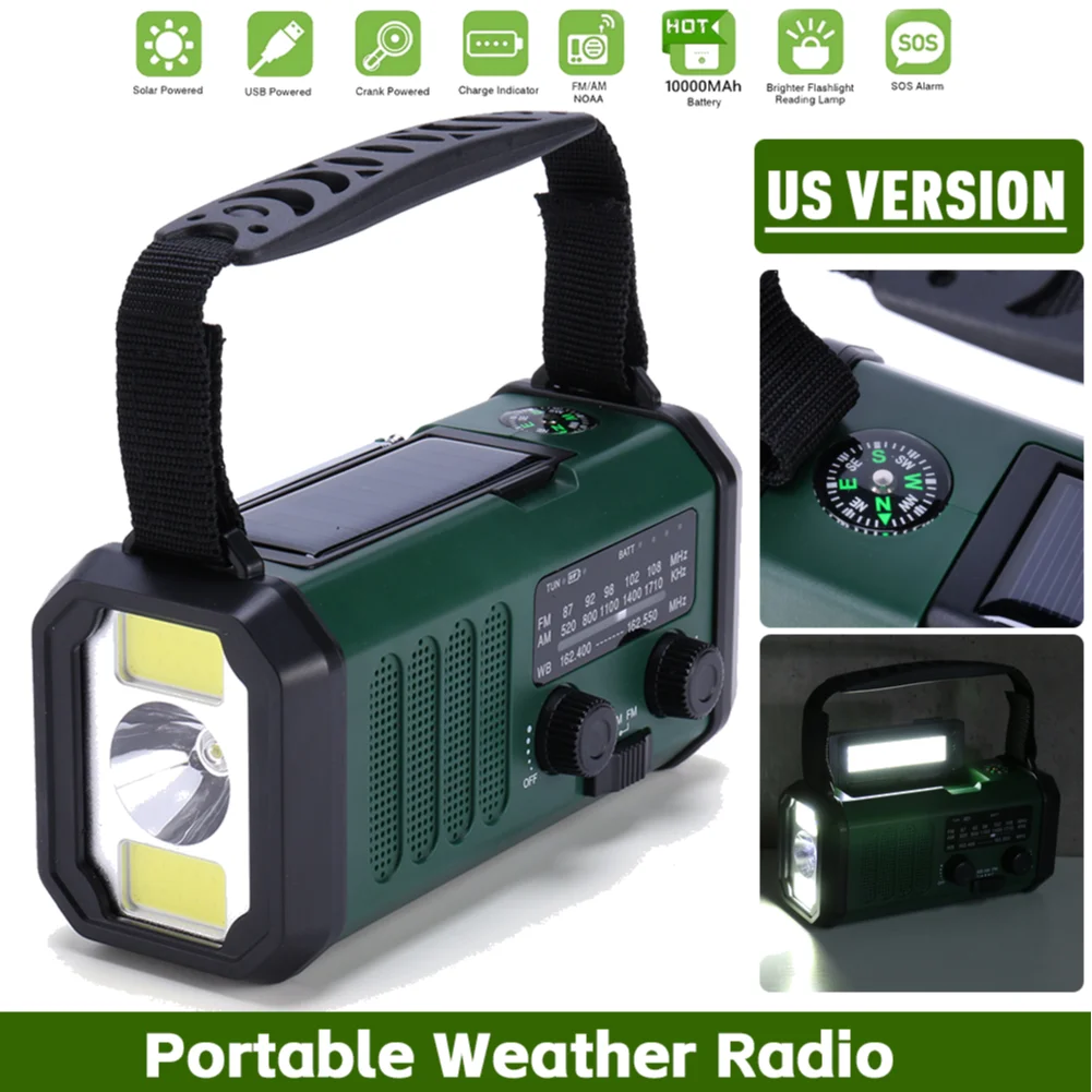

Светодиодный аварийный радиоприемник с функцией Power Bank, фонариком и лампой для чтения, 10000 мАч, солнечная/Type-C зарядка, солнечное метеорологическое радио с компасом