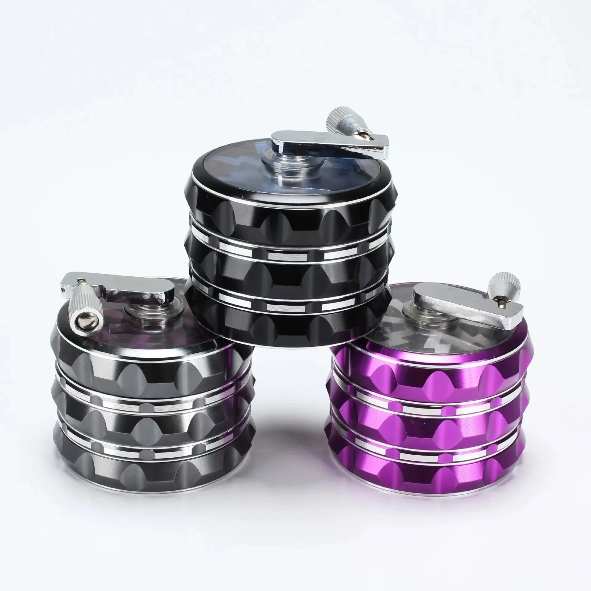 Cigarette Grinder Hand Operated Flash 63MM Four-layer Transparent Window Aluminum Alloy Tobacco Grinder Father's Day Gift