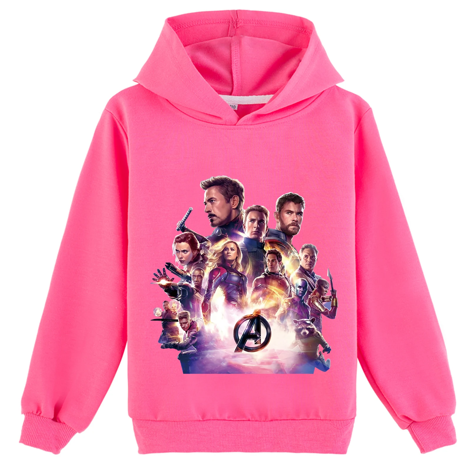 بلوفر شبابي بأكمام طويلة مع قلنسوة The Avengers بلوزات فضفاضة، سويت شيرت أساسي لخريف الربيع مع غطاء للرأس (2-14 سنة)